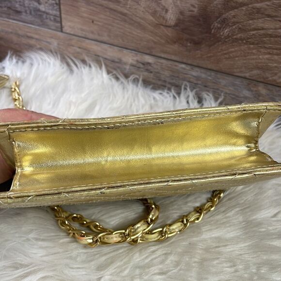 Gold Metallic Quilted Evening Bag with Goldtone Chain - Picture 11 of 11